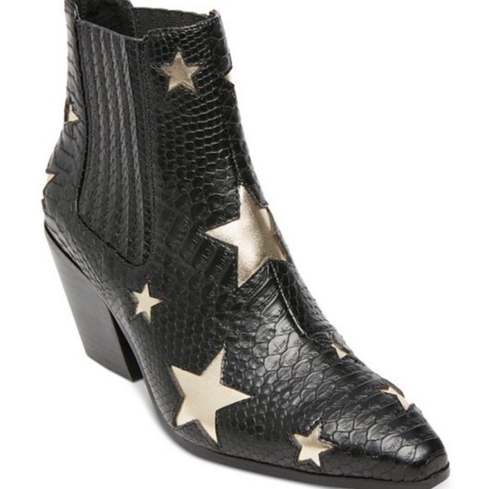 Betsy Johnson Pointed Toe Gold Star Ankle Boots
